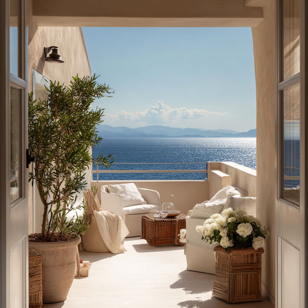 Apartment living room opening onto a sea-view terrace