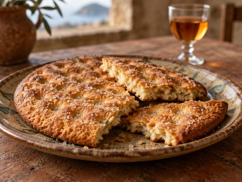 Schiacciunta, the low crisp sugar-dusted Elban sweet, broken by hand